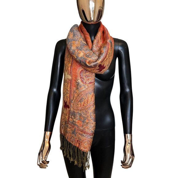 Rust Orange Pashmina Silk Blend Oversized Scarf Wrap Shawl - Picture 3 of 9